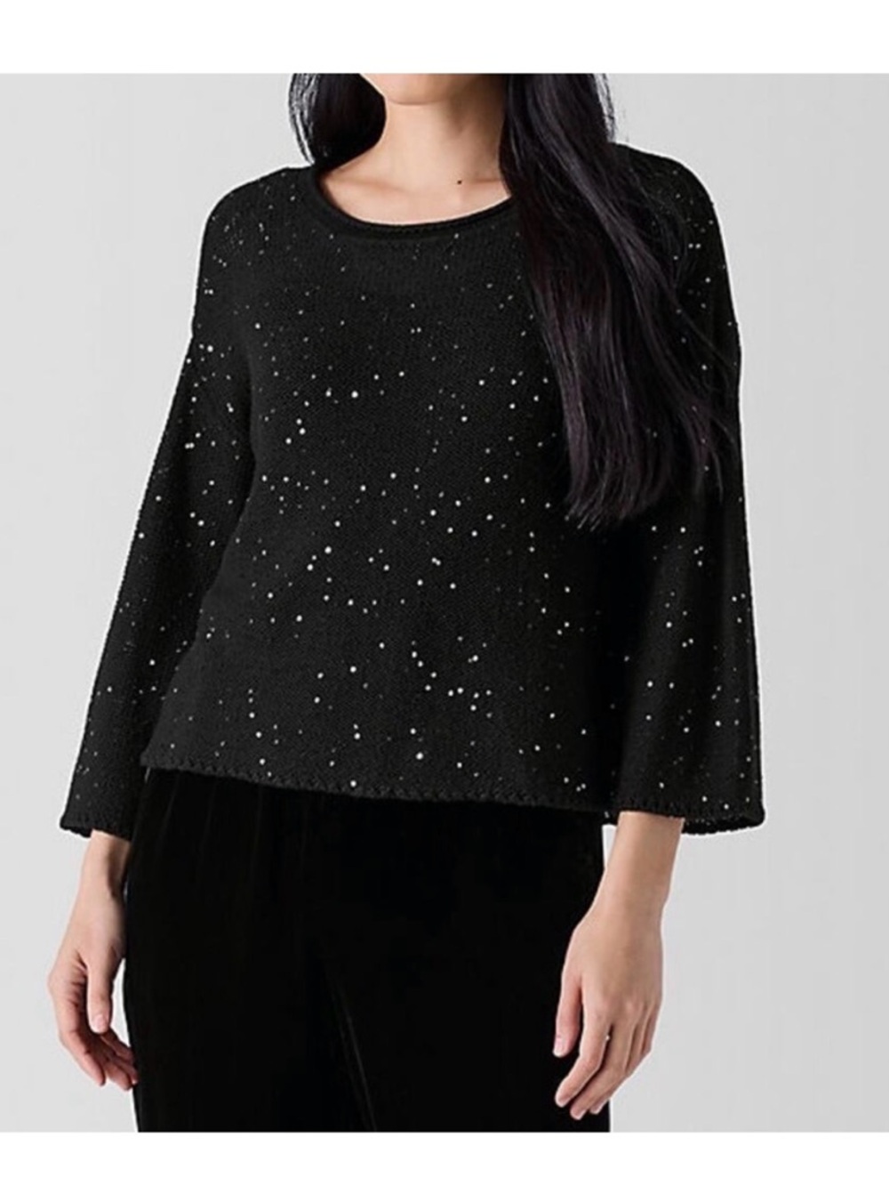 Eileen Fisher Black Crewneck Pullover with Sparkle Accents